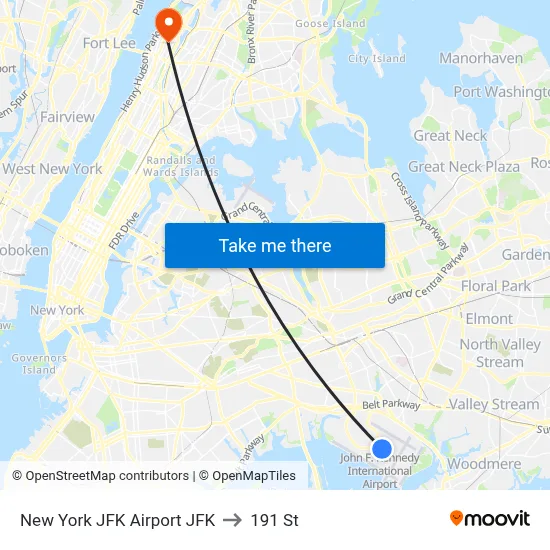 New York JFK Airport JFK to 191 St map