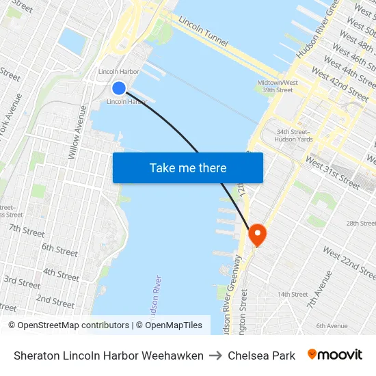 Sheraton Lincoln Harbor Weehawken to Chelsea Park map