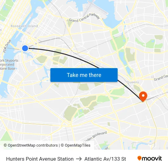 Hunters Point Avenue Station to Atlantic Av/133 St map