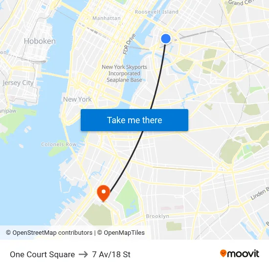 One Court Square to 7 Av/18 St map