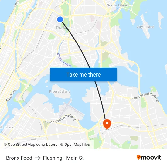 Bronx Food, 732 E 187th St to Flushing - Main St map