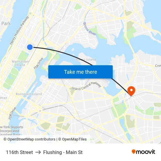 116th Street to Flushing - Main St map