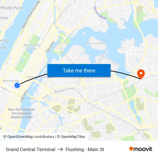 Grand Central Terminal to Flushing - Main St map