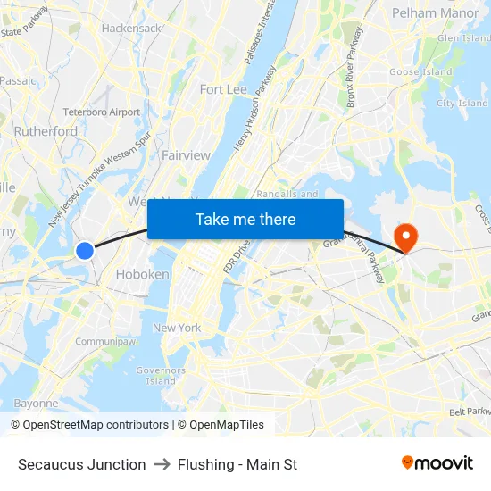 Secaucus Junction to Flushing - Main St map