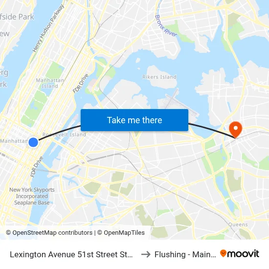 Lexington Avenue 51st Street Station to Flushing - Main St map