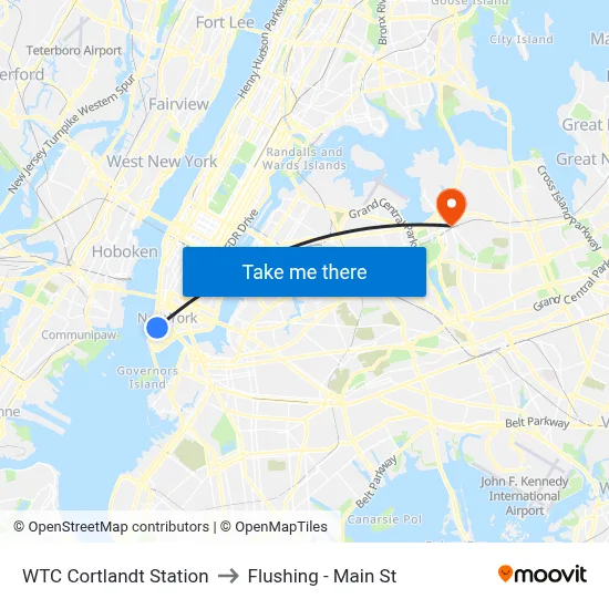 WTC Cortlandt Station to Flushing - Main St map