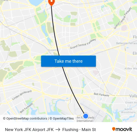 New York JFK Airport JFK to Flushing - Main St map