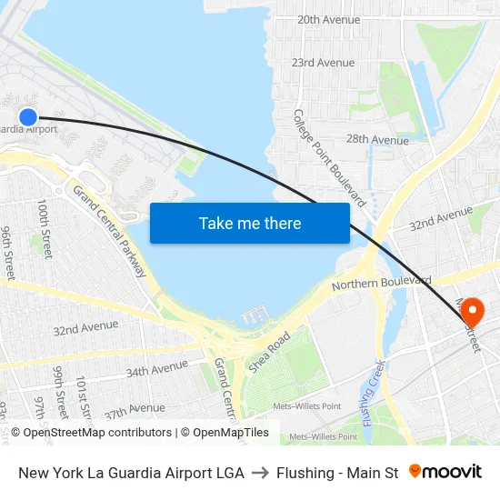New York La Guardia Airport LGA to Flushing - Main St map