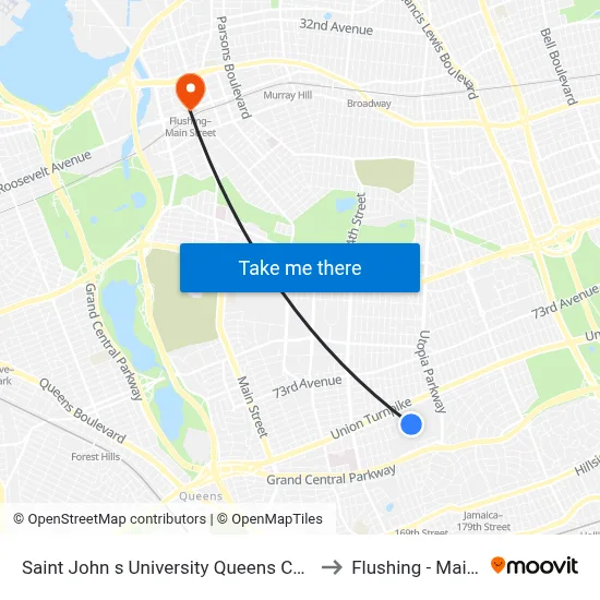 Saint John s University Queens Campus to Flushing - Main St map