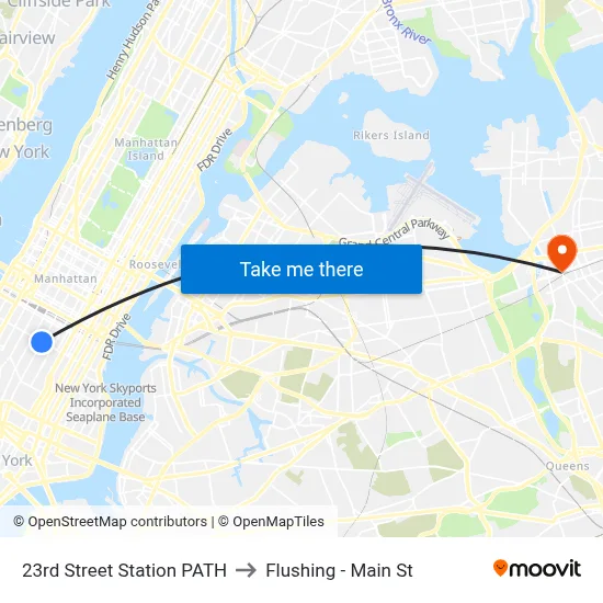 23rd Street Station PATH to Flushing - Main St map