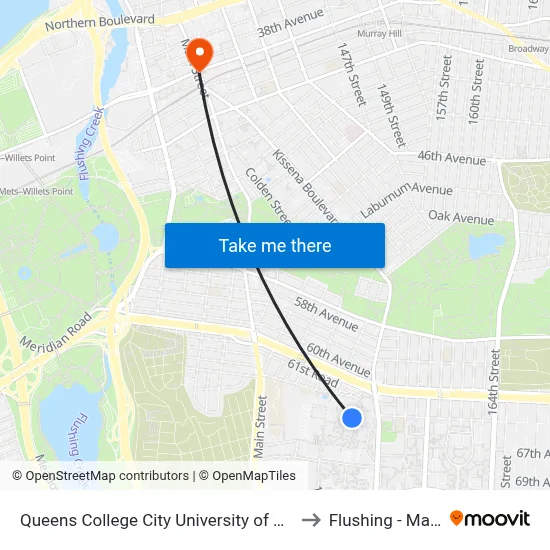 Queens College City University of New York to Flushing - Main St map