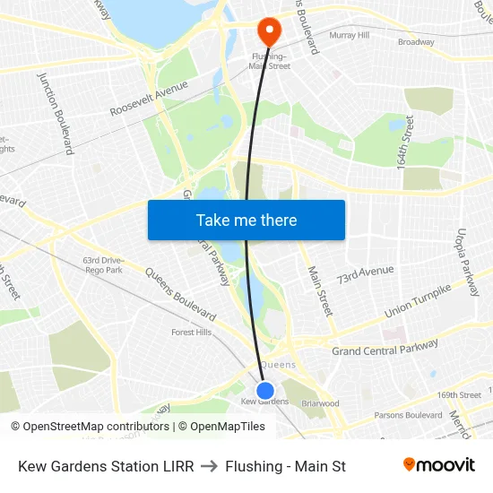 Kew Gardens Station LIRR to Flushing - Main St map