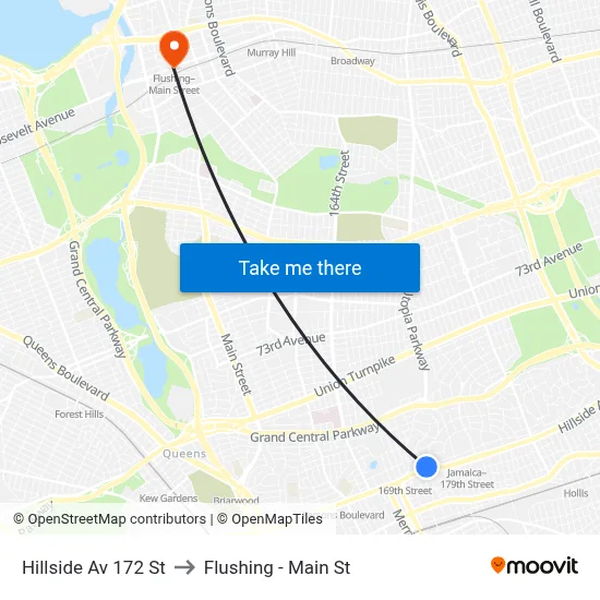 Hillside Av 172 St to Flushing - Main St map