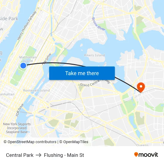 Central Park to Flushing - Main St map