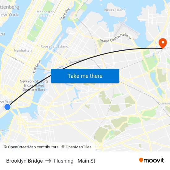 Brooklyn Bridge to Flushing - Main St map