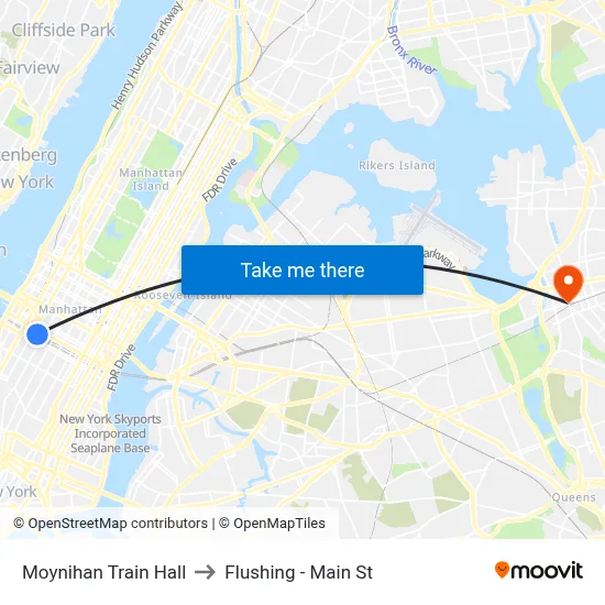 Moynihan Train Hall to Flushing - Main St map