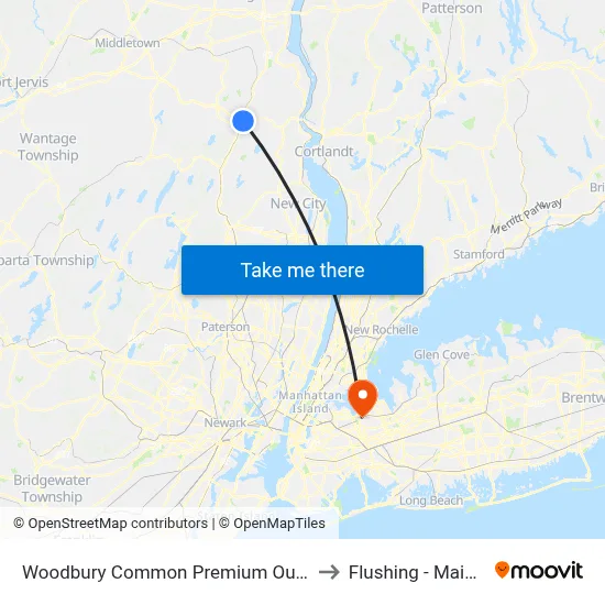 Woodbury Common Premium Outlets to Flushing - Main St map