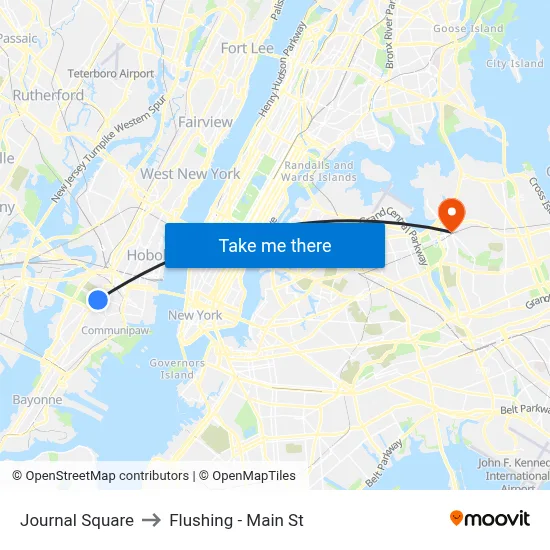 Journal Square to Flushing - Main St map