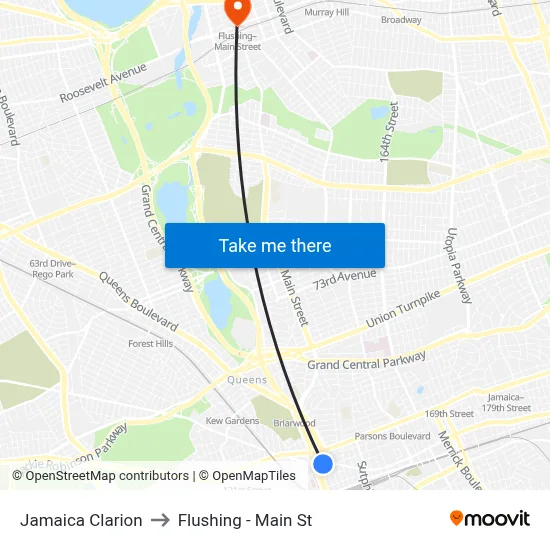Jamaica Clarion to Flushing - Main St map