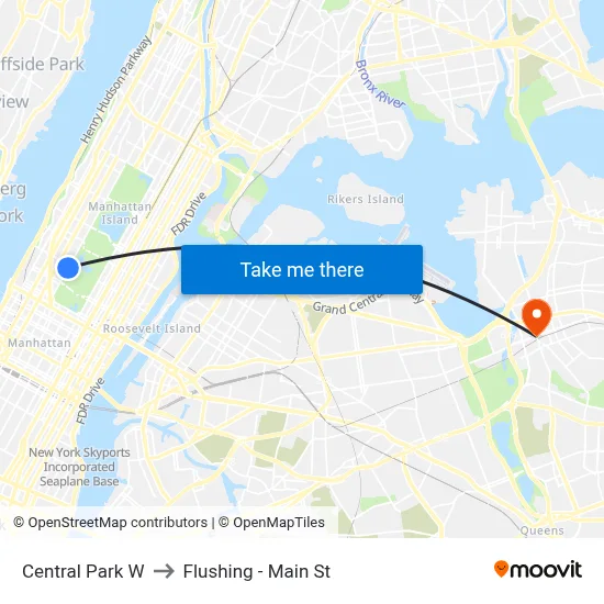Central Park W to Flushing - Main St map