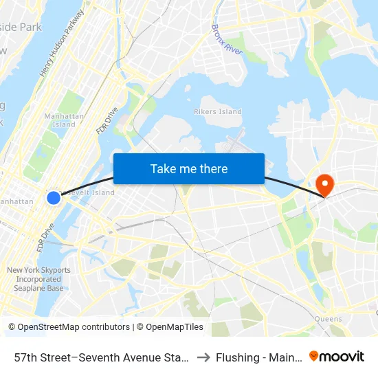 57th Street–Seventh Avenue Station to Flushing - Main St map