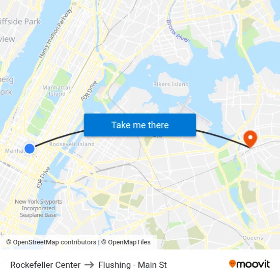 Rockefeller Center to Flushing - Main St map