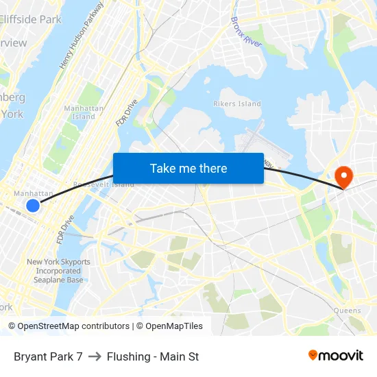 Bryant Park 7 to Flushing - Main St map