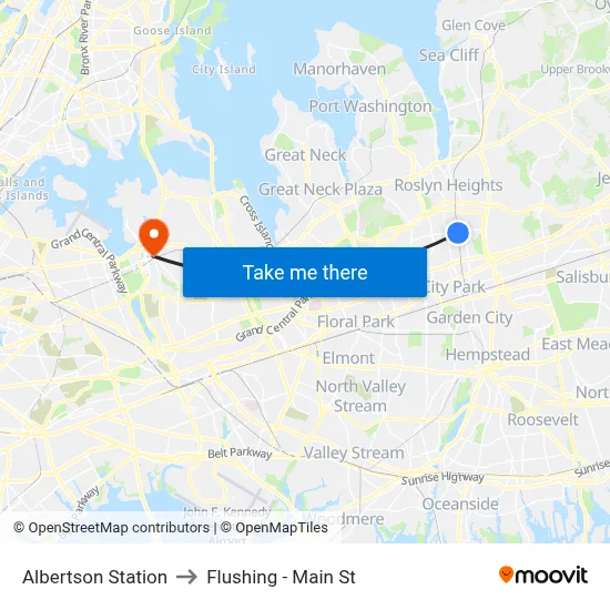 Albertson Station to Flushing - Main St map
