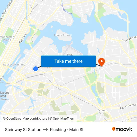 Steinway St Station to Flushing - Main St map