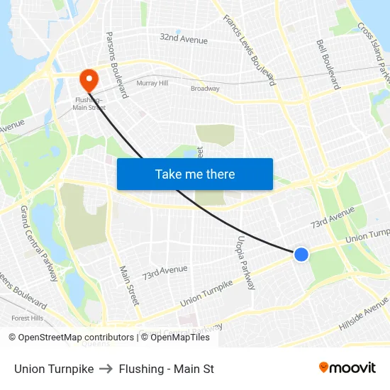 Union Turnpike, Union Tpke, Queens, NY, USA to Flushing - Main St map