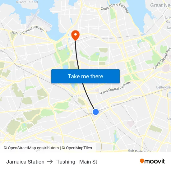 Jamaica Station to Flushing - Main St map