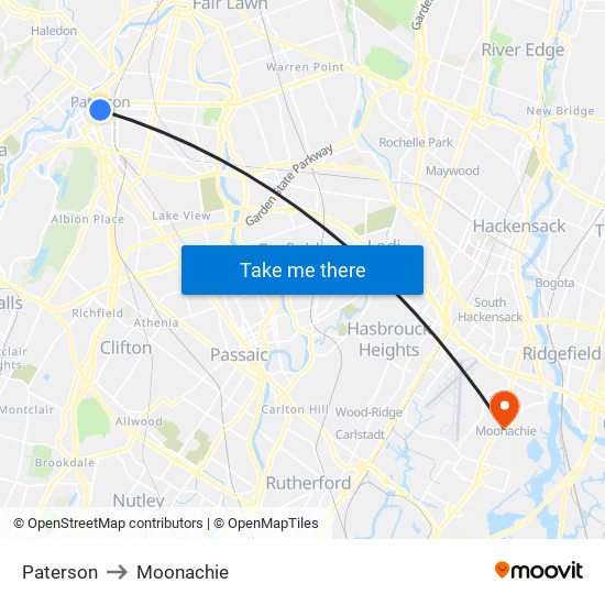 Paterson to Moonachie map