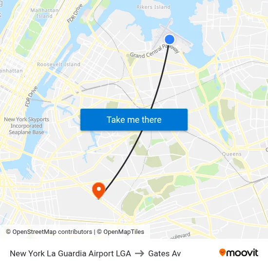 New York La Guardia Airport LGA to Gates Av map