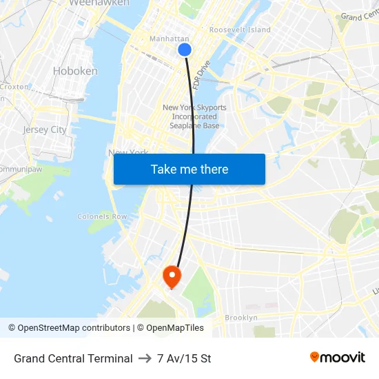 Grand Central Terminal to 7 Av/15 St map