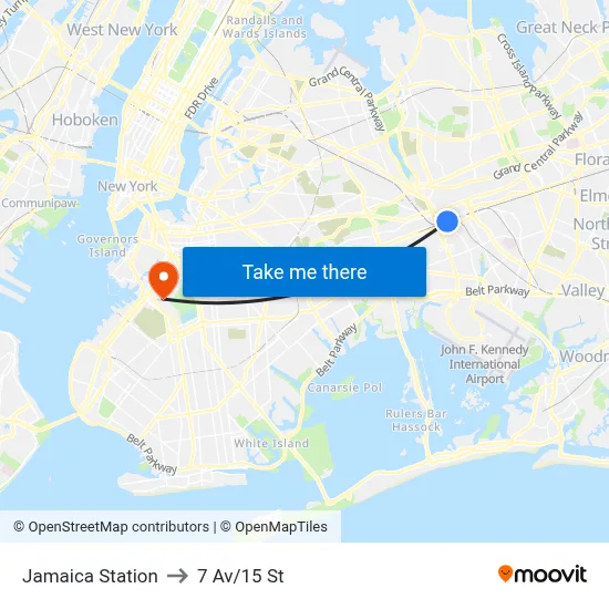 Jamaica Station to 7 Av/15 St map