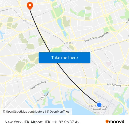 New York JFK Airport JFK to 82 St/37 Av map