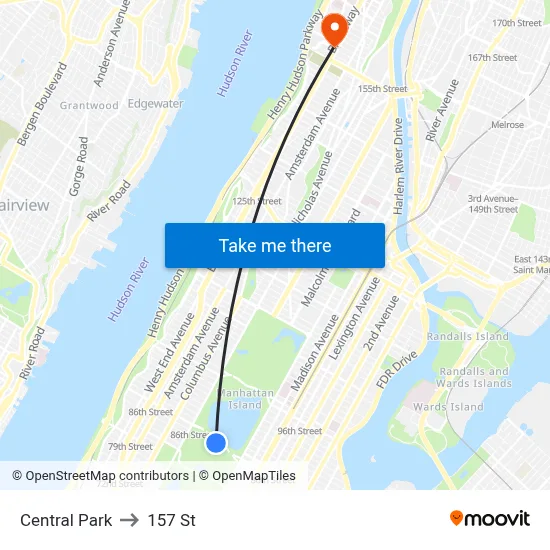 Central Park to 157 St map
