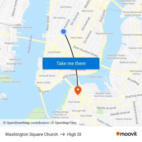 Washington Square Church to High St map