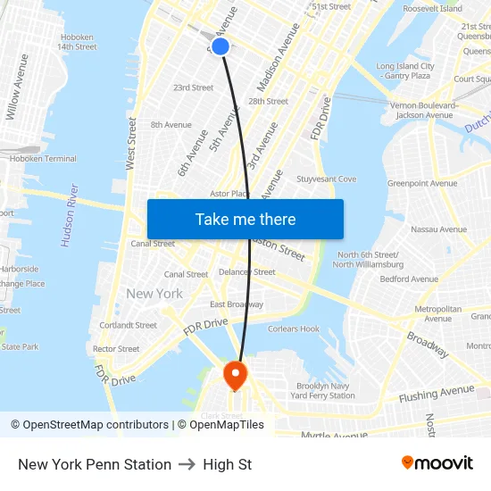 New York Penn Station to High St map