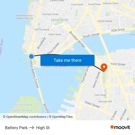 Battery Park to High St map