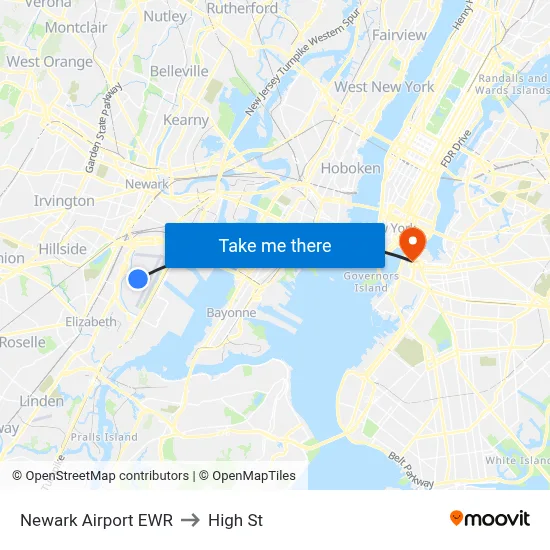 Newark Airport EWR to High St map