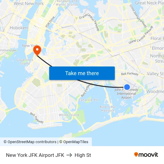 New York JFK Airport JFK to High St map