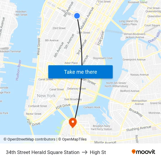 34th Street Herald Square Station to High St map