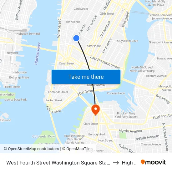 West Fourth Street Washington Square Station to High St map