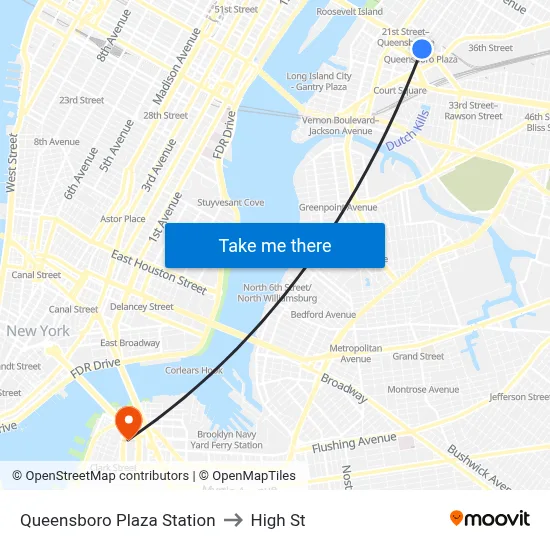 Queensboro Plaza Station to High St map