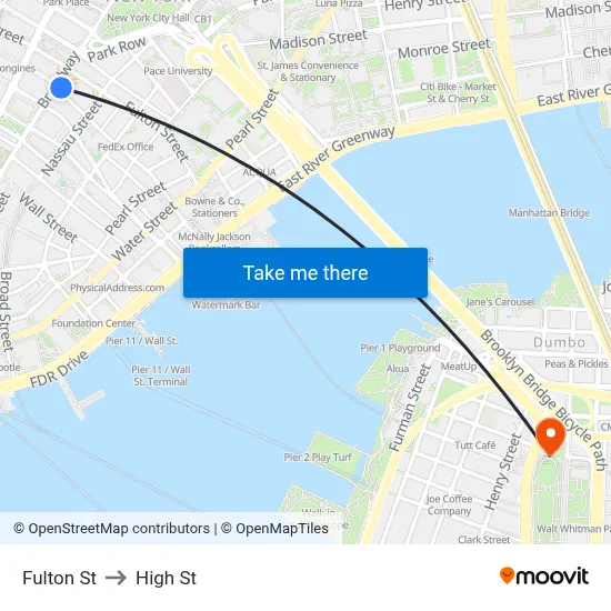 Fulton St to High St map