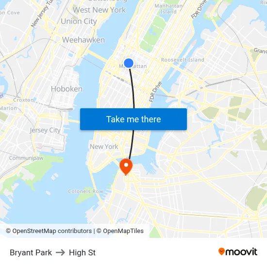 Bryant Park to High St map