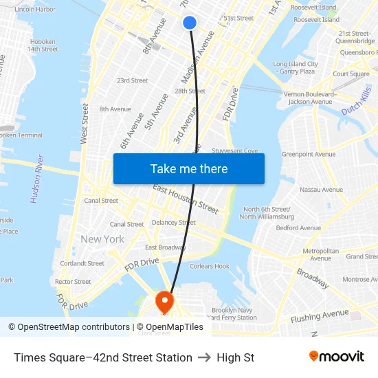 Times Square–42nd Street Station to High St map