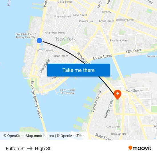 Fulton St to High St map