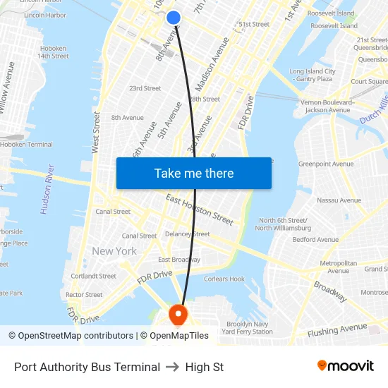 Port Authority Bus Terminal to High St map